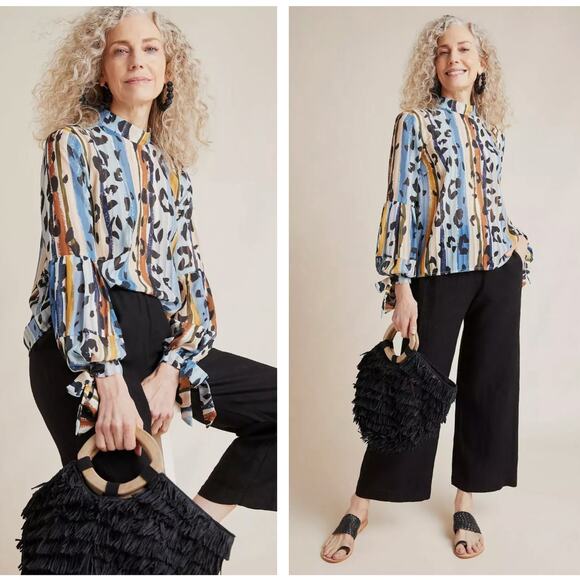 ANTHROPOLOGIE x HUTCH Melissa Leopard Watercolor Blouse Sz S {Z38} - Picture 1 of 5